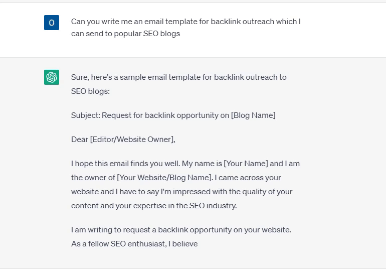 ChatGPT generates outreach email templates